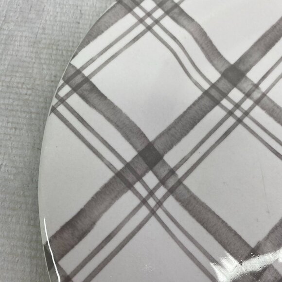 Pier 1 LINEN CHECK Gray Check Plaid Ironstone Round 11" Dinner Plates Set 2 FLAW - Picture 8 of 16